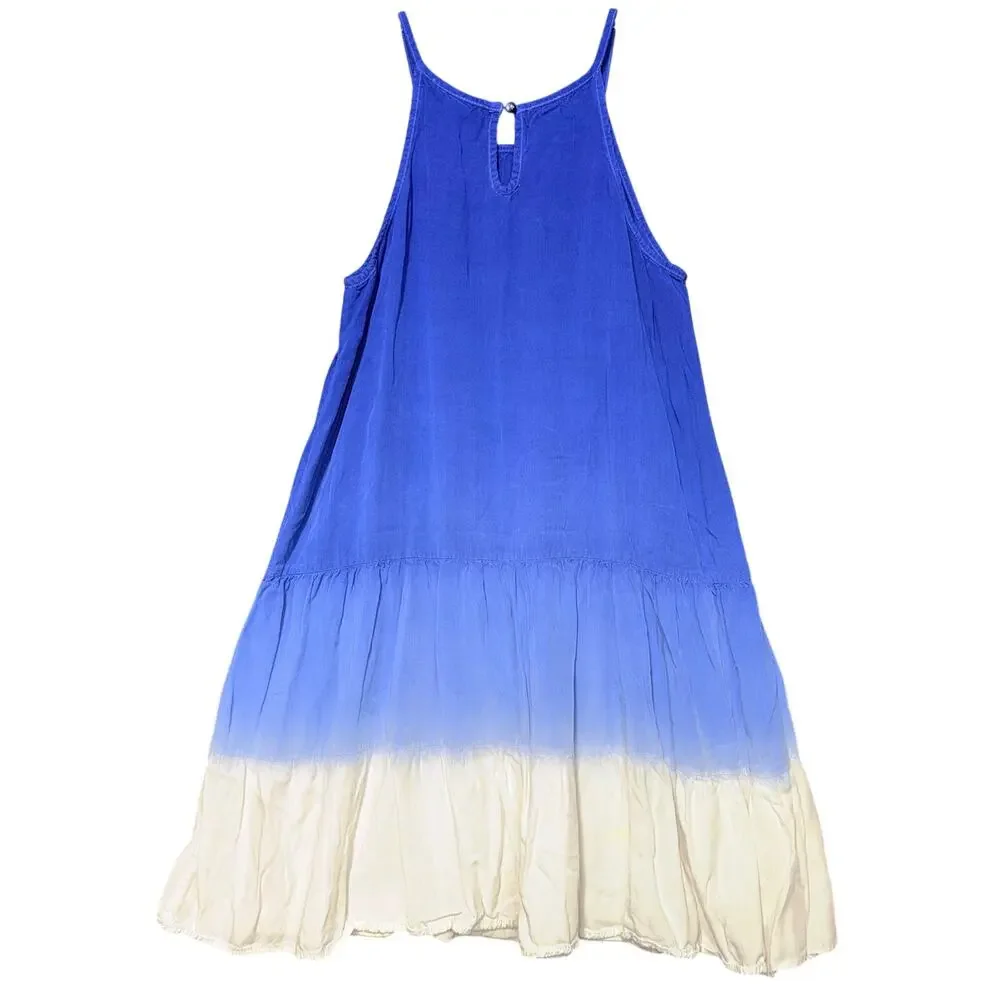 Justice Girls Summer Sundress Sleeveless Halter Top Ombre Blue White Size 18